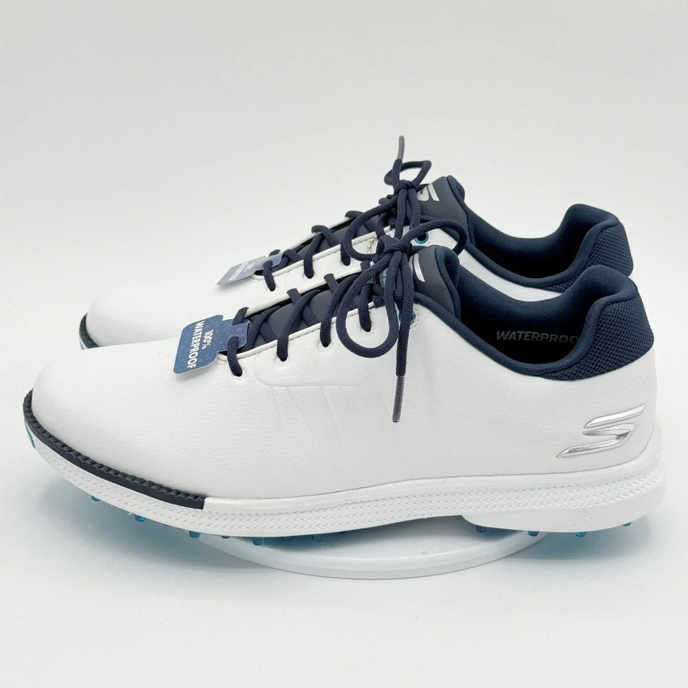 Skechers Go Golf Tempo Waterproof Shoes Size 8 Mens White Navy‎ NEW